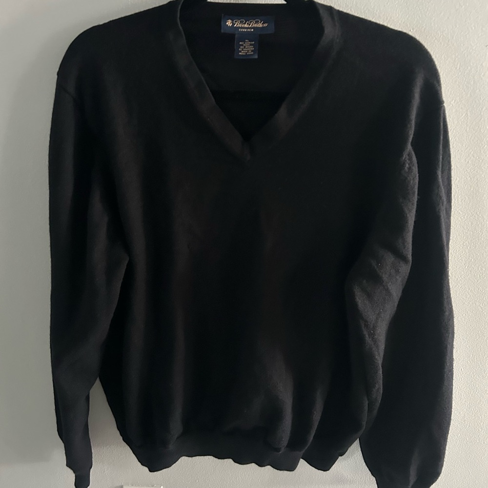 Brooks Brothers V-Neck Merino Wool Sweater - Black
